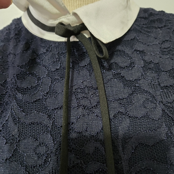 Karl Lagerfeld Navy Lace Top with White Collar. Size Small - Picture 8 of 12